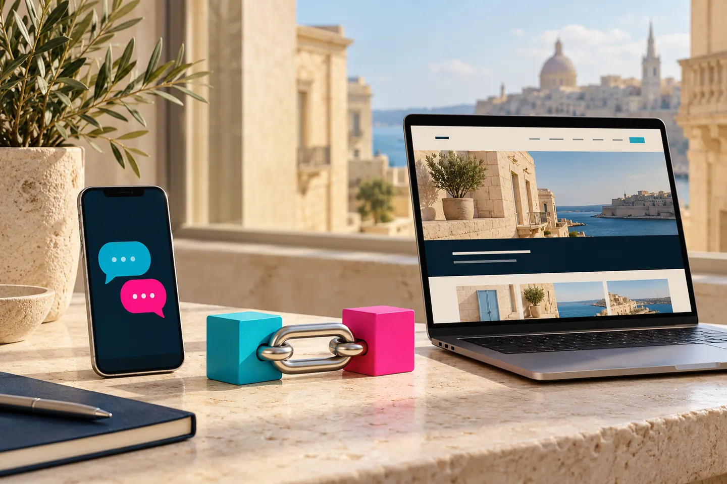 Concept illustration of a business recommendation connecting a smartphone to a service website